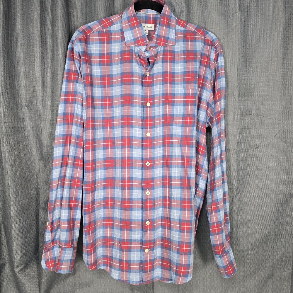 Peter Millar Men's Red & Blue Plaid Button-Down Shirt